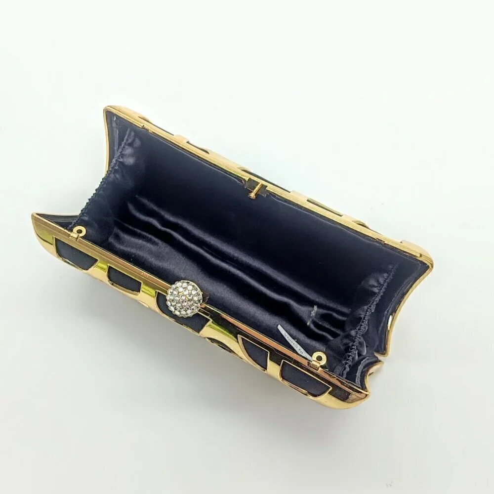 Lulu Townsend Gold Black Rhinestone Clasp Clutch Bag